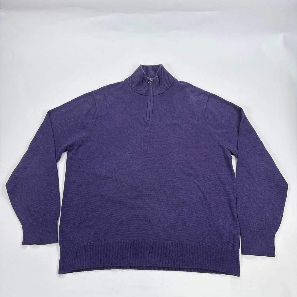Bonobos Mens Sweater XL Purple Cotton Cashmere Slim Quarter Zip Minimalist Luxe